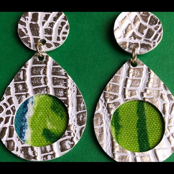 NWT Faux Leather Earrings, Metallic - Picture 1 of 4